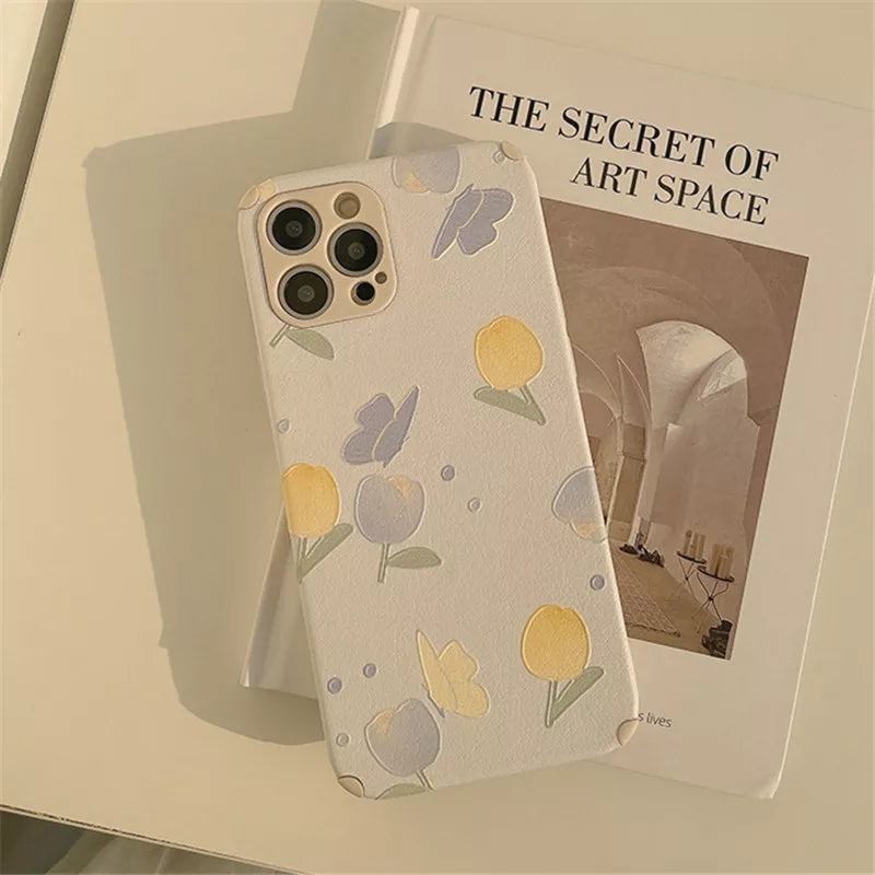 Butterfly & Tulip Leather Texture iPhone Case