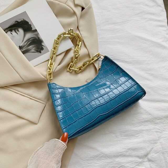 Croc Leather Texture Chain Shoulder Bag  | HK Basics