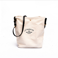Leather Strap Canvas Tote Bag