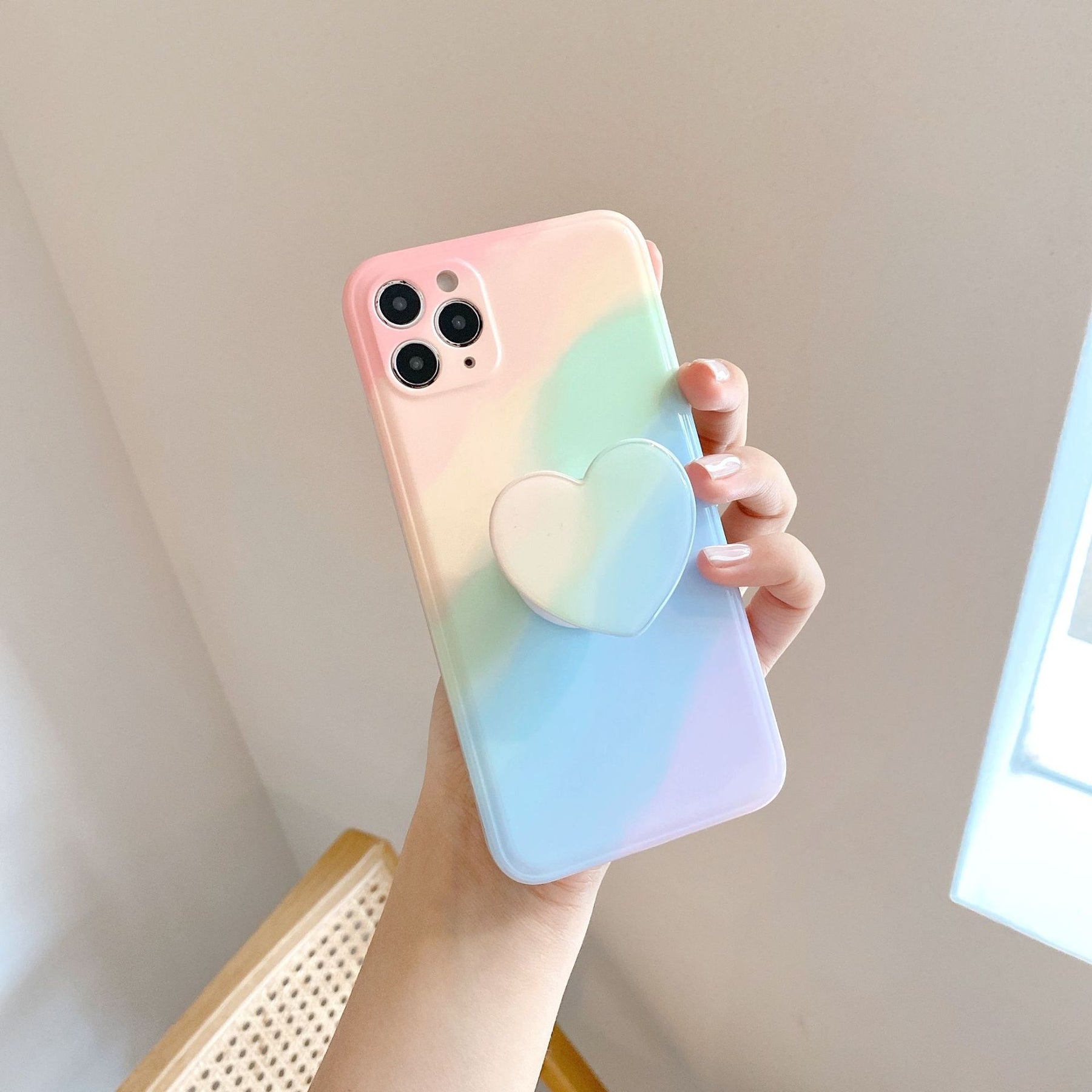 Gradient Rainbow iPhone Case with Heart Popsocket