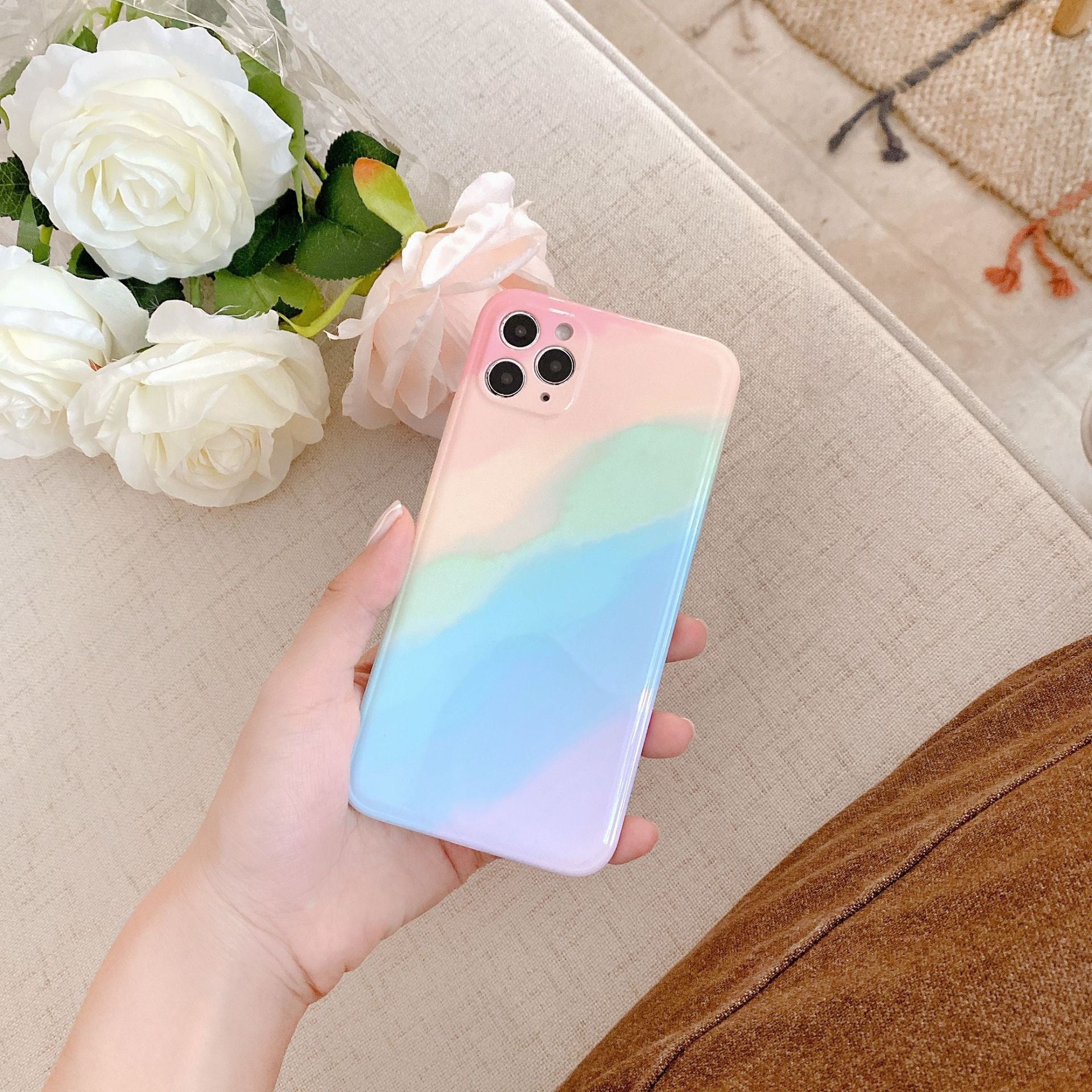 Gradient Rainbow iPhone Case with Heart Popsocket