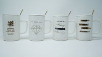 White & Gold Coffee Mugs  | Comes with Spoon and Lid. - HK BASICS