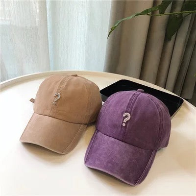 Distress Washed Question Mark Embroidered Cap